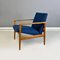 Small Mid-Century Beech and Blue Fabric Armchair, North European, 1960s 5