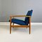 Small Mid-Century Beech and Blue Fabric Armchair, North European, 1960s 4