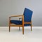 Small Mid-Century Beech and Blue Fabric Armchair, North European, 1960s 6