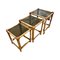 Smoked Glass and Bamboo Nesting Tables, Set of 3 1