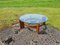 Vintage Round Side Table with Teak & Glass Plate 10