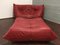 Red Leather Togo Corner Seat & Pouf by Michel Ducaroy for Ligne Roset, 1974, Set of 2 3