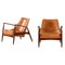 Easy Chairs in Teak and Leather attributed to Ib Kofod-Larsen, 1950s, Set of 2 1