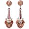Enamel, Rubies, Diamonds and Rose Gold and Silver Dangle Earrings, 1970s, Set of 2 1