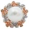 Pearl, Diamonds and 14 Karat White and Rose Gold Cluster Ring, Image 1