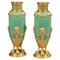 Jade Green Opaline and Gilded Brass Vases, 1880, Set of 2 1