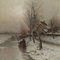 Johann Jungblut, Impressionist Winter Landscape & Yard, 1885, Oil Painting, Framed 2
