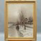 Johann Jungblut, Impressionist Winter Landscape & Yard, 1885, Oil Painting, Framed 1