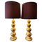 American Gold Leaf & Cream Painted Wooden Table Lamps with Shades by Frederick Cooper, 1950s, Set of 2 1