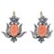 Coral, Sapphire, Diamond, 14 Karat Rose Gold and Silver Earrings, 1950s, Set of 2 1