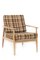 Vintage Beech Armchair with Checkered Cushions 1