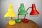 Lampes de Bureau Ajustables en Métal Peint Vert, Rouge et Jaune et Bras en Spirale Chromés de Tep, 1980s, Set de 3 2