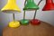 Adjustable Desk Lamps in Painted Green, Red and Yellow Metal and Chrome-Plated Spiral Arms from Tep, 1980s, Set of 3 3