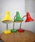 Adjustable Desk Lamps in Painted Green, Red and Yellow Metal and Chrome-Plated Spiral Arms from Tep, 1980s, Set of 3 1