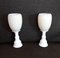 Vintage Bedside Lamps with Turned White Painted Wooden Foot with Cream-Colored Glass Shade, 1970s, Set of 2, Image 1