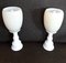 Vintage Bedside Lamps with Turned White Painted Wooden Foot with Cream-Colored Glass Shade, 1970s, Set of 2 2