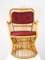 Mid-Century Italian Rattan & Burgundy Wool Seat & Back Armchairs, 1960s, Set of 2 2