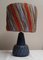 Vintage Table Lamp with Blue Patterned Ceramic Foot and Fabric Covered with Colored Raffia, 1970s, Image 1