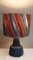 Vintage Table Lamp with Blue Patterned Ceramic Foot and Fabric Covered with Colored Raffia, 1970s, Image 6