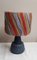 Vintage Table Lamp with Blue Patterned Ceramic Foot and Fabric Covered with Colored Raffia, 1970s 2