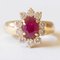 Vintage 18k Yellow Gold Daisy Ring with Ruby and Brilliant Cut Diamonds, 1960s 1