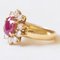 Vintage 18k Yellow Gold Daisy Ring with Ruby and Brilliant Cut Diamonds, 1960s 3