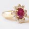 Vintage 18k Yellow Gold Daisy Ring with Ruby and Brilliant Cut Diamonds, 1960s 9
