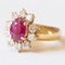 Vintage 18k Yellow Gold Daisy Ring with Ruby and Brilliant Cut Diamonds, 1960s 2
