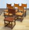 Swedish Folk Art Farm County Dining Table in Pine with Six Chairs in Leather, 1890s, Set of 7 1