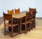 Swedish Folk Art Farm County Dining Table in Pine with Six Chairs in Leather, 1890s, Set of 7 8