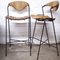 Wrought Iron, Wicker and Wood Slatted Bar Stools by Arthur Umanoff for Raymor, 1950s, Set of 2 3