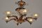 French Art Deco Copper and Glass 6-Arm Chandelier attributed to Petitot and Ezan, 1930s 13
