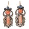 Coral, Sapphires, Diamonds, 14 Karat Rose Gold and Silver Earrings, 1950s, Set of 2 1