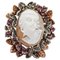 Cameo, Diamonds, Garnets, Rose Gold and Silver Ring, Image 1