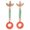Coral, Jade, Diamonds, Rose Gold and Silver Dangle Earrings, 1950s, Set of 2 1