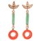 Coral, Jade, Diamonds, Rose Gold and Silver Dangle Earrings, 1950s, Set of 2, Image 1