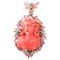 Broche de coral, rubíes, esmeraldas, diamantes, oro rosa y plata, años 50, Imagen 1