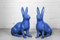 Antique Sculptural Figural Blue Painted Cast Iron Rabbit Doorstops, Set of 2 5