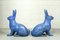 Antique Sculptural Figural Blue Painted Cast Iron Rabbit Doorstops, Set of 2 3