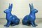 Antique Sculptural Figural Blue Painted Cast Iron Rabbit Doorstops, Set of 2 2