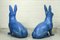 Antique Sculptural Figural Blue Painted Cast Iron Rabbit Doorstops, Set of 2 7