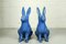 Antique Sculptural Figural Blue Painted Cast Iron Rabbit Doorstops, Set of 2 4