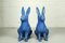 Antique Sculptural Figural Blue Painted Cast Iron Rabbit Doorstops, Set of 2, Image 4