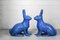 Antique Sculptural Figural Blue Painted Cast Iron Rabbit Doorstops, Set of 2 1