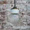 Vintage Industrial White Porcelain, Clear Glass, and Brass Pendant Lamp 7