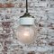 Vintage Industrial White Porcelain, Clear Glass, and Brass Pendant Lamp 6