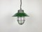 Industrial Cage Pendant Light in Green Enamel and Cast Iron, 1960s 2