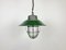 Lámpara colgante jaula industrial de esmalte verde y hierro fundido, años 60, Imagen 2