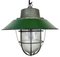 Lámpara colgante jaula industrial de esmalte verde y hierro fundido, años 60, Imagen 1