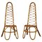 Italian Rattan and Bamboo Hight-Backed Chairs from Bonacina, 1960s, Set of 2 1